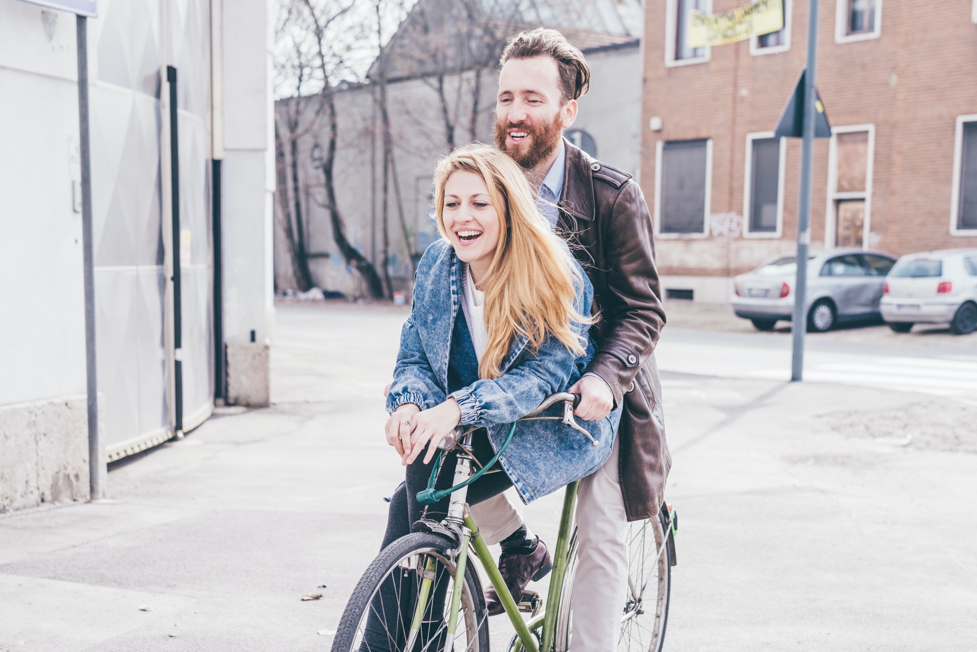 Couple riding bike